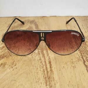 Vintage Sports Sunglasses Black Metal frame double bridge top bar aviator retro
